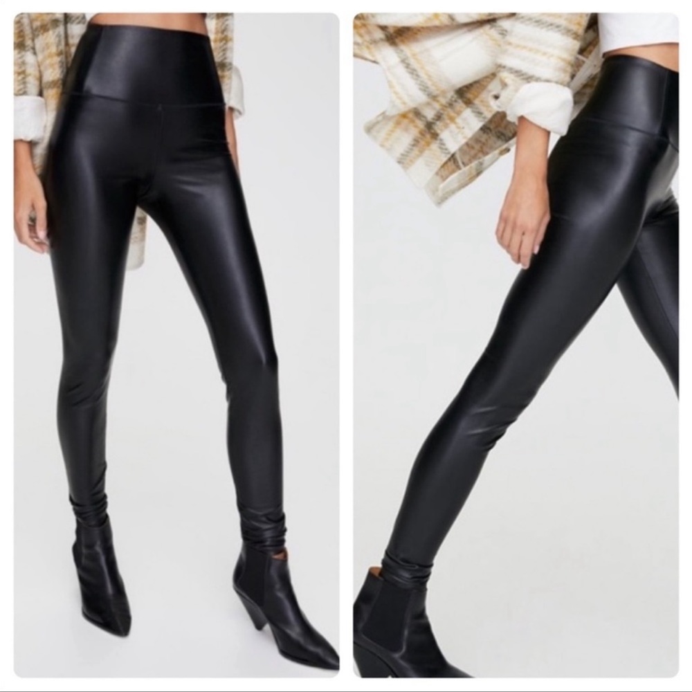 Aritzia Wilfred Free  Daria Faux Leather Black High Waist Leggings pants…